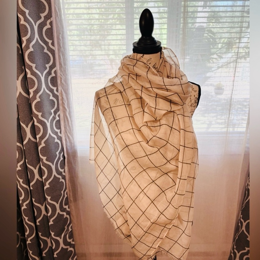 Beige and Black Grid Pattern Scarf